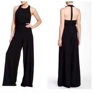 Alice + Olivia Gab Pleated Halter Jumpsuit Wide Leg Cut Out Back Black